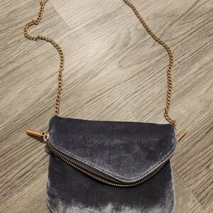 Elegant Velvet Crossbody Bag in Gray with Gold Chain